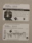 Two metrocards issued in honor of the 75th anniversary of the Independent (IND) Subway. Photo taken by Brian Weinberg, 9/10/2007