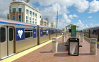 Miami Metrorail cars 221, 222, and 104 @ Dadeland South Station. This is the north end of the station. Photo taken by Brian Wein