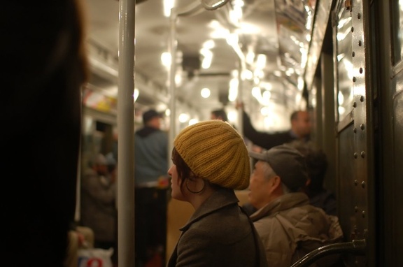 R-1 381 @ Lower East Side - 2 Av (V). Interior. Note: this is a museum train operating in revenue service during the holiday sea