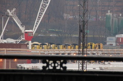 Weeks Marine barge @ 207 St Yard. The barge is full of subway cars destined for a reef off the east coast. Visible are various y