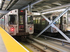 PATH PA-4 869 side by side with PA-4 886 @ WTC. Note the experimental LED destination sign above the storm door. Photo taken by