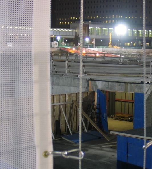 Peering into the shell of the future Cortlandt St station IRT. Photo taken by Brian Weinberg, 11/24/2003.