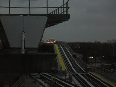 Two Jamaica line trains meet north of the Federal Circle station.