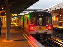 LIRR M7 7076 @ Jamaica. Photo taken by Brian Weinberg, 12/17/2003.