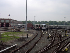 Jamaica Yard, as seen from the MOD train. Photo taken by Brian Weinberg, 6/8/2003.