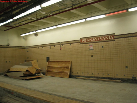 Outbound platforms of the Newark City Subway @ Newark Penn Station. Photo taken by Brian Weinberg, 2/16/2004.