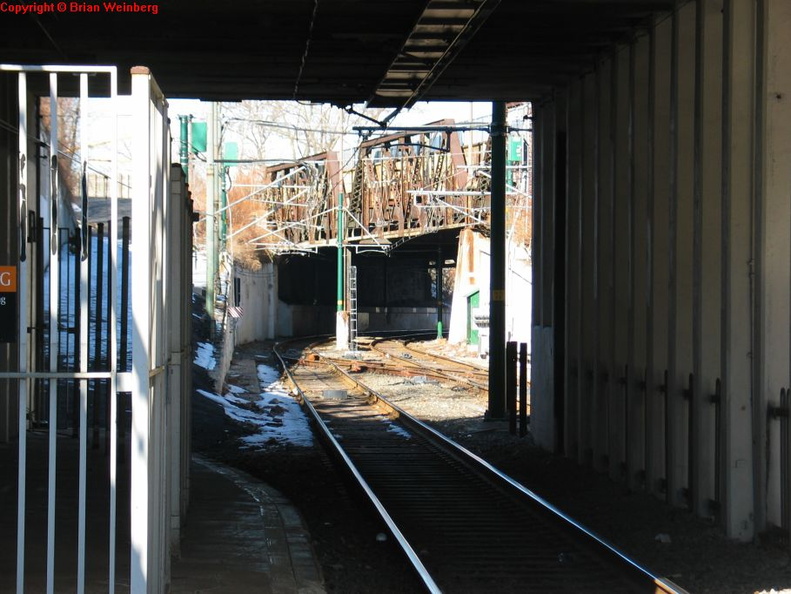 Newark City Subway Norfolk Street station. Note the abandoned trolley ramps to the left and right of the NCS tracks. Photo taken