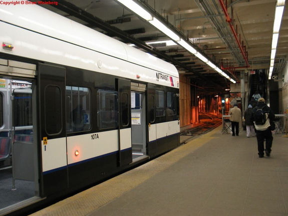 NJT NCS LRV 107A @ inbound platform at Newark Penn Station. Photo taken by Brian Weinberg, 2/16/2004.