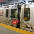 PATH PA-4 850 & PA-4 884 at the front and back of separate laid up trains, respectively, with their couplers touching but no