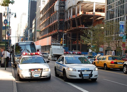 NYPD 2006 Impala police car &amp; Crown Vic police car @ 42 St &amp; 6 Av. Photo taken by Brian Weinberg, 7/24/2006.