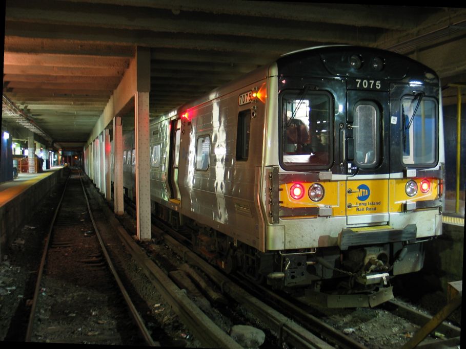 LIRR M-7 7075 @ Flatbush Av Terminal, Track 5. Photo taken by Brian Weinberg, 5/31/2004.