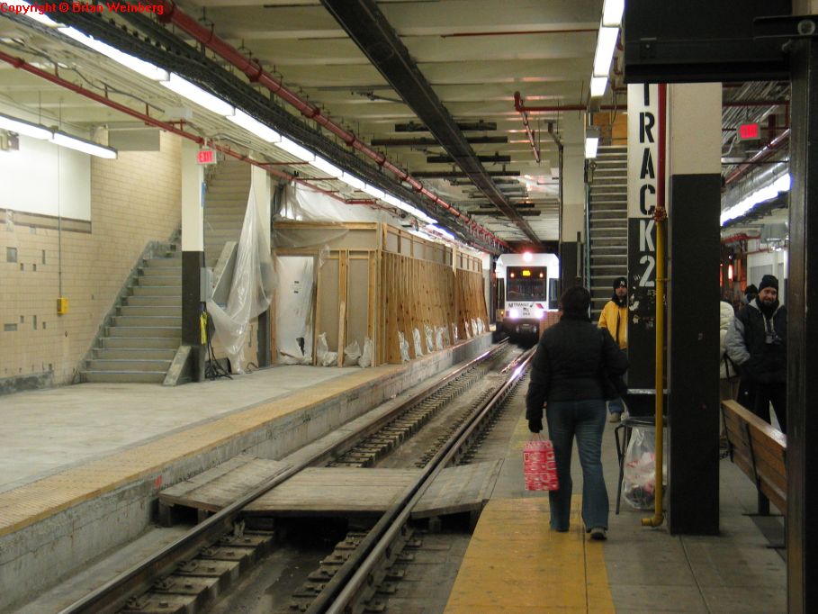 NJT NCS LRV 109A. Outbound platforms of the Newark City Subway @ Newark Penn Station. Photo taken by Brian Weinberg, 2/16/2004.