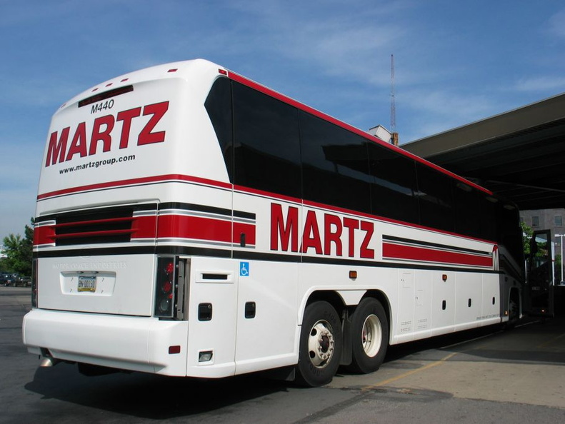 Martz Trailways MCI J4500 M440 @ Scranton, PA. Note the missing piece of the tail light assembly. Photo taken by Brian Weinberg, 5/24/2004. IMG_0662.jpg