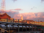 Empire State Building at dusk as seen over top of Hoboken Terminal on Wednesday, November 27, 2002.