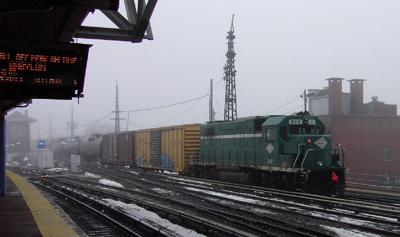 NY&A GP38-2 268 brings up the rear of a freight consist @ Jamaica. Photo taken by Brian Weinberg, 02/23/2003. (98kb) PDRM2283.jpg