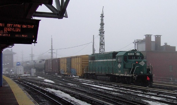 NY&amp;A GP38-2 268 brings up the rear of a freight consist @ Jamaica. Photo taken by Brian Weinberg, 02/23/2003. (98kb)