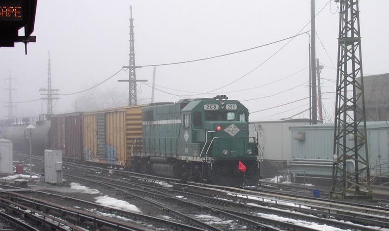 NY&amp;A GP38-2 268 brings up the rear of a freight consist @ Jamaica. Photo taken by Brian Weinberg, 02/23/2003. (99kb)