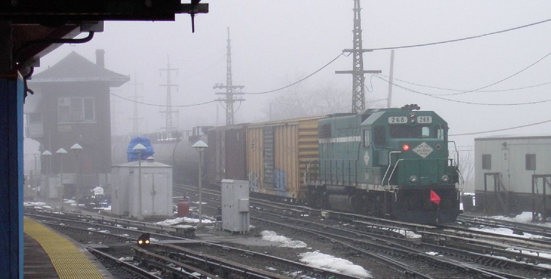 NY&A GP38-2 268 brings up the rear of a freight consist @ Jamaica. Photo taken by Brian Weinberg, 02/23/2003. (95kb) PDRM2285.jpg