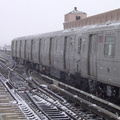 R-143 8199 @ Livonia Av (L). Photo taken by Brian Weinberg, 02/17/2003. This was the Presidents Day Blizzard of 2003.