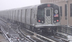 R-143 8144 @ Livonia Av (L). Photo taken by Brian Weinberg, 02/17/2003. This was the Presidents Day Blizzard of 2003.