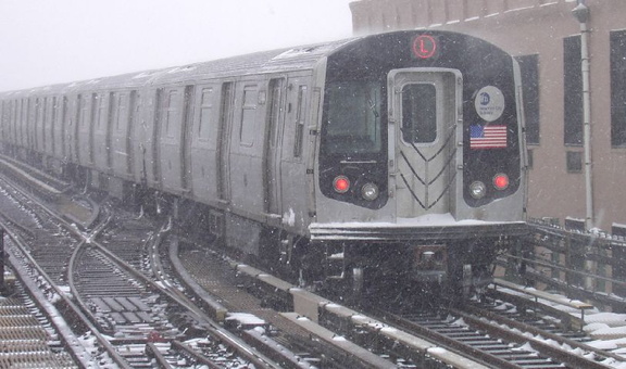 R-143 8144 @ Livonia Av (L). Photo taken by Brian Weinberg, 02/17/2003. This was the Presidents Day Blizzard of 2003.