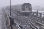 R-143 8144 @ Livonia Av (L). Photo taken by Brian Weinberg, 02/17/2003. This was the Presidents Day Blizzard of 2003.