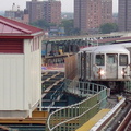 R-40M (L) train wrong-railing up towards Broadway Junction (L), having just left Atlantic Av (L).  Photo by Brian Weinberg, 6/30