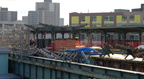 Long abandoned middle platform and current Canarsie-bound Atlantic Av (L) platform. Photo by Brian Weinberg, 11/27/2002. (112k)