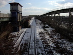 View looking south from the pedestrain bridge that leads to the Junius St stop on the (3). Photo taken by Brian Weinberg, 12/29/