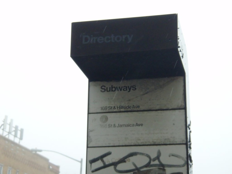Sign mentioning the (J) at 168 St and Jamaica Ave. This sign is near 169 St and Hillside Ave. Photo taken by Pelham R62A, 3/8/2008. P3080067f_small.jpg