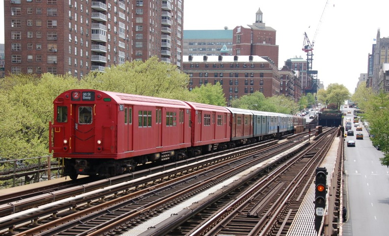 The Train of Many Colors ran from Grand Central to Atlantic Av and then back up the West Side to 96 St in honor of the 100th Anniversary of the IRT beginning service to Atlantic Av in Brooklyn. Here it is heading to 207 St Yard out-of-service after the trip ended. DSC_1842a.jpg