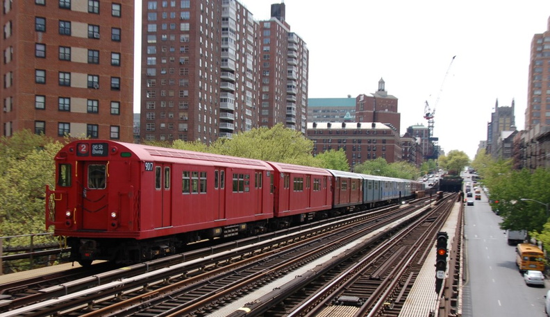 The Train of Many Colors ran from Grand Central to Atlantic Av and then back up the West Side to 96 St in honor of the 100th Anniversary of the IRT beginning service to Atlantic Av in Brooklyn. Here it is heading to 207 St Yard out-of-service after the trip ended. DSC_1844a_1200.jpg