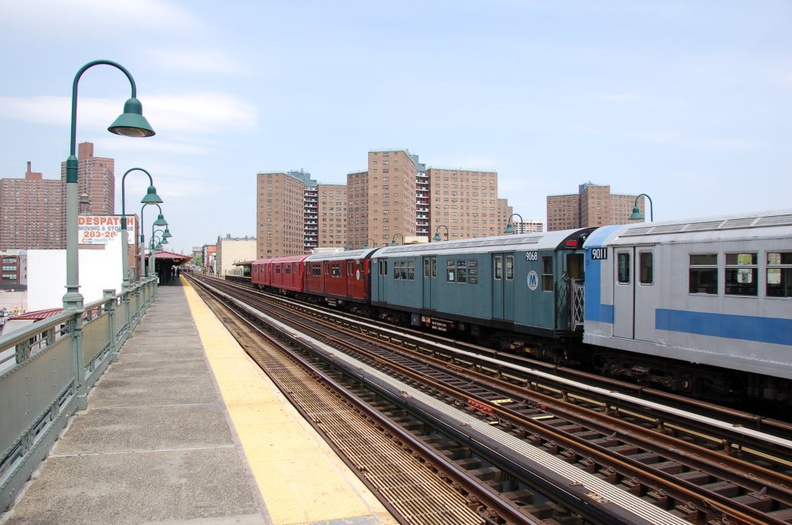 The Train of Many Colors ran from Grand Central to Atlantic Av and then back up the West Side to 96 St in honor of the 100th Anniversary of the IRT beginning service to Atlantic Av in Brooklyn. Here it is heading to 207 St Yard out-of-service after the trip ended. DSC_1853.jpg