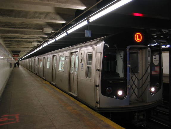 R-143 8212 @ Graham Ave (L). This is the &quot;Siemens Train.&quot; Photo taken by Brian Weinberg, 3/10/2004.