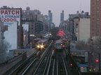 Two R-62A trains @ 125 St (1) on the Manhattan Valley viaduct. Photo taken by Brian Weinberg, 4/15/2004.
