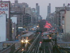 Two R-62A trains @ 125 St (1) on the Manhattan Valley viaduct. Photo taken by Brian Weinberg, 4/15/2004.