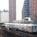 R-62A train @ south of 125 St (9) on the Manhattan Valley viaduct. Photo taken by Brian Weinberg, 4/16/2004.