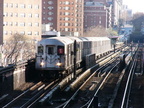 R-62A train @ 125 St (1) on the Manhattan Valley viaduct. Photo taken by Brian Weinberg, 4/16/2004.