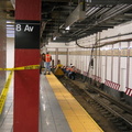 Aftermath of R-143 8196 bumping into the bumper @ 14 St-8 Av. Photo by Brian Weinberg, 4/18/2004.