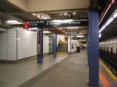 Looking north along the downtown lower level platform @ 50 St (E). Photo taken by Brian Weinberg, 5/30/2004.
