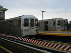 R-46 5792 and R-46 58?0 @ Coney Island-Stillwell Av (D/F/Q). Notice the newly painted end cap on 5792. Photo taken by Brian Wein