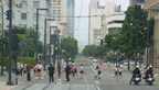 Runners in the Suzuki Rock 'n Roll Marathon crossing the tracks. The runners/joggers/walkers were then stopped to allow the LRV