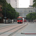 San Diego Trolley Siemens-Duwag LRV #1058 @ north of American Plaza. Photo taken by Brian Weinberg, 6/6/2004.