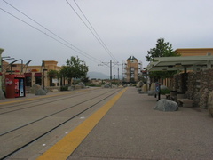End of the San Diego Trolley Orange Line @ Santee Town Center. Photo taken by Brian Weinberg, 6/6/2004.