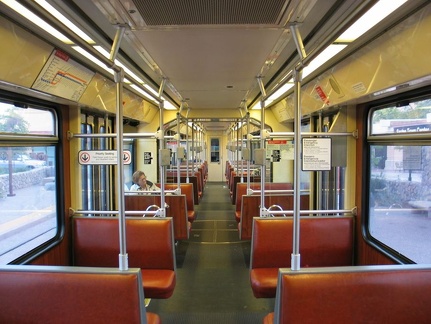 San Diego Trolley Siemens-Duwag LRV #2004 (interior) @ Santee Town Center. Photo taken by Brian Weinberg, 6/6/2004.