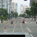Runners in the Suzuki Rock 'n Roll Marathon crossing the tracks. The runners/joggers/walkers were then stopped to allow the LRV