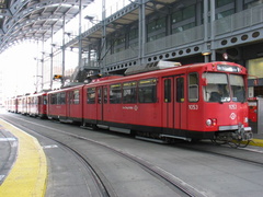 San Diego Trolley Siemens-Duwag LRV #1053 @ American Plaza. Photo taken by Brian Weinberg, 6/6/2004.