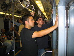 Railfans on R-7A 1575. Photo taken by Brian Weinberg, 7/25/2004.