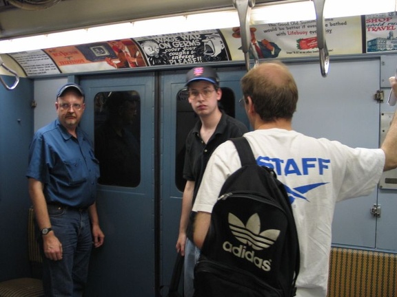 Railfans on R-7A 1575. Photo taken by Brian Weinberg, 7/25/2004.