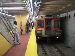 SEPTA Broad Street Subway train @ Pattison (Lower Level) because of an Eagle home game. Photo taken by Brian Weinberg, 9/12/2004